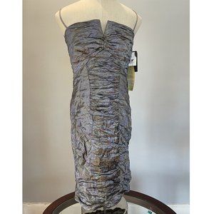 Nicole Miller Silver Cocktail Crinkled Dress